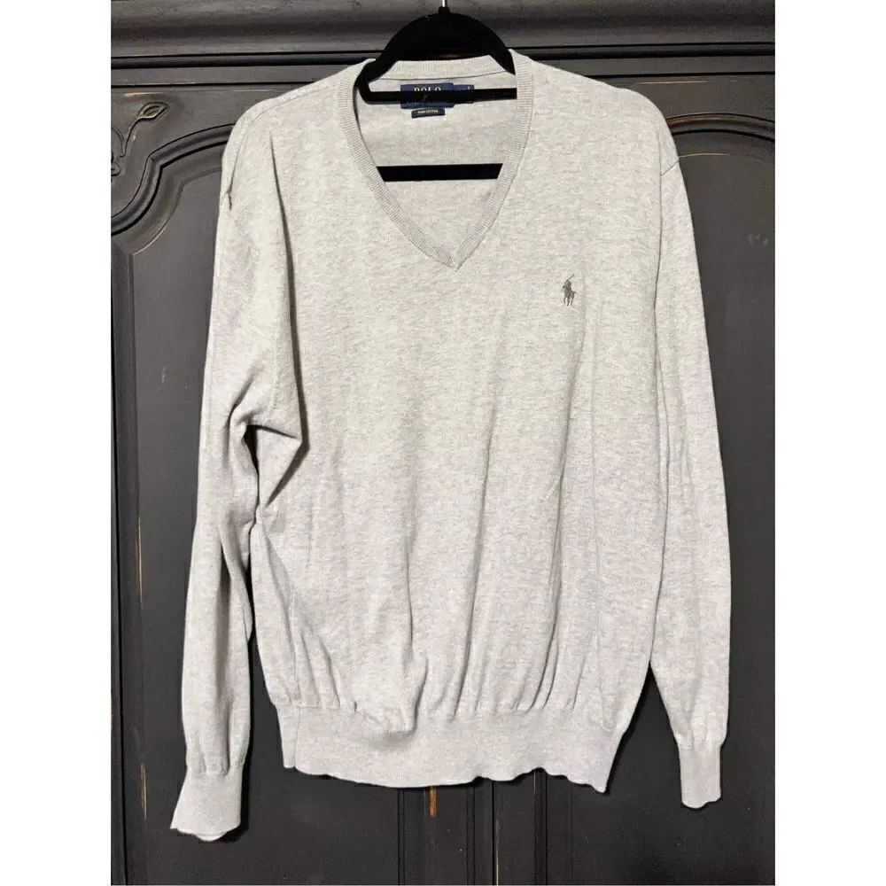 Polo Ralph Lauren Gray Long Sleeve Pima Cotton Pullover Sweater Size Large